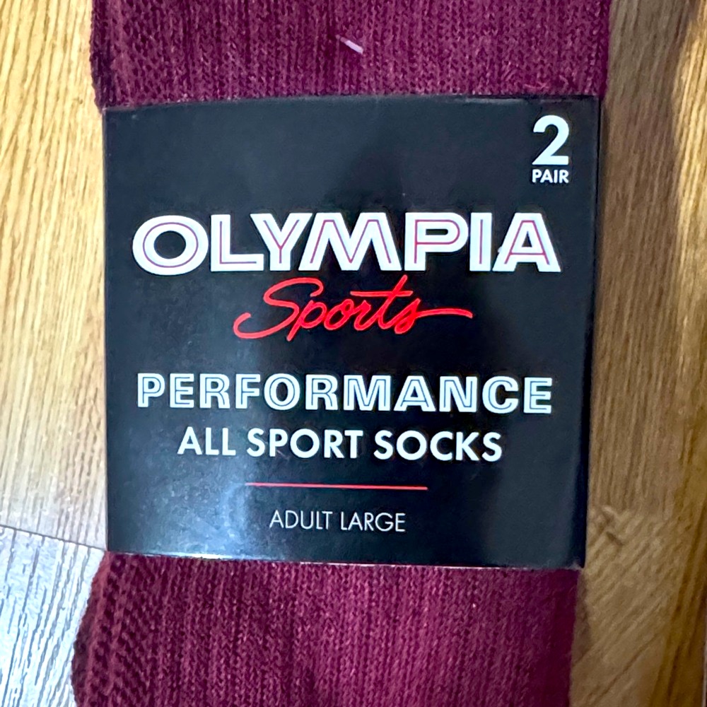Men's Burgundy Athletic All Sports Performance Socks L (2-Pack Lot-Total 4 Pr) — image 2 of 8